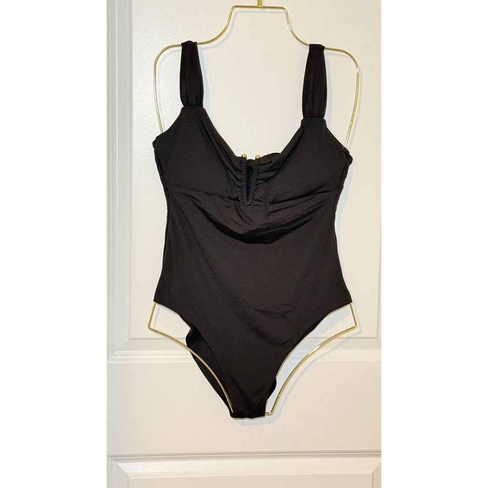 Becca Rebecca Virtue Black One Piece Swimsuit Cut Out Back Large - Picture 3 of 6